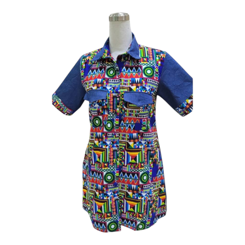Ankara Denim shirt dress