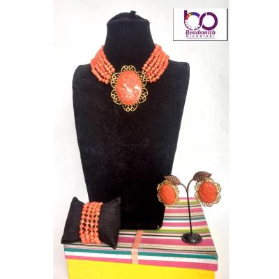 Coral bead set infused with non tarnish gold balls (Women)