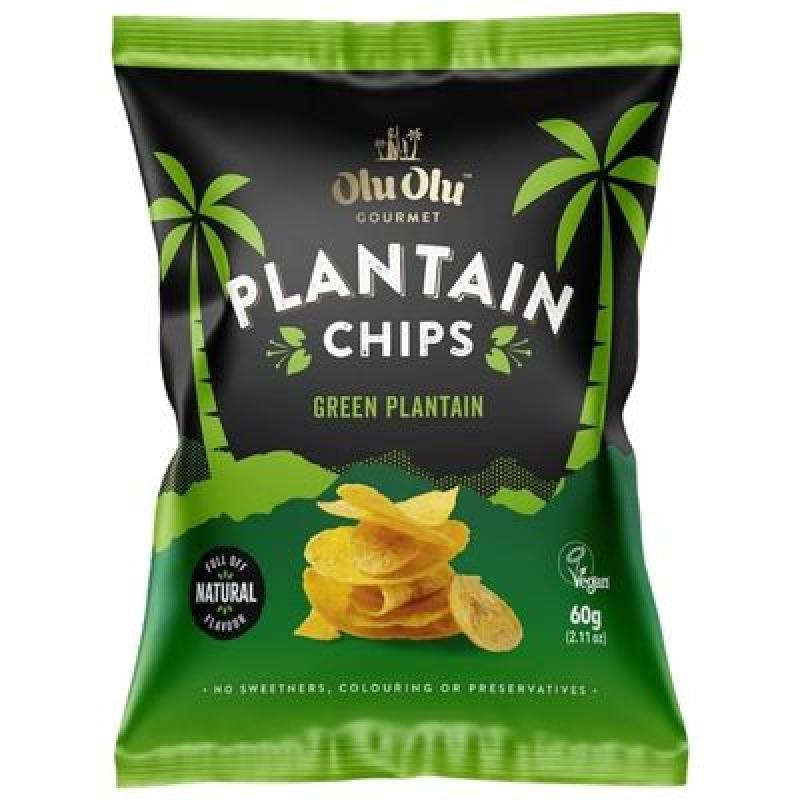 Olu Olu Plantain Chips Green single and carton box